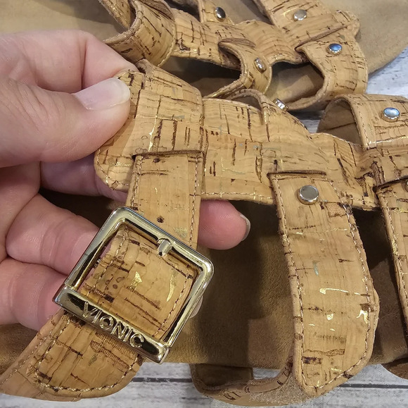 Vionic Women's •Size 10• Radia Cork Leather Wedge Casual Sandal Tan Comfortable - Picture 3 of 10